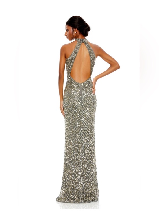 Mac Duggal Dresses & Skirts - Mac Duggal 4112 platinum Sequin High-Neck Evening Gown with Front Slit NWT 0